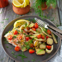 Roasted Salmon with Fennel Tomatoes and Potatoes