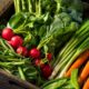 Raw Organic Spring Vegetables in a Farmers Market Box